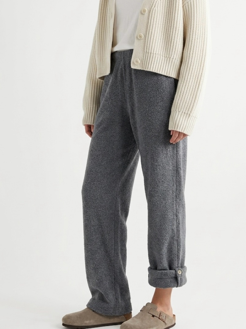 Rawganique Jolene Organic Cotton Fleece Sweatpants Charcoal Grey Button Hem
